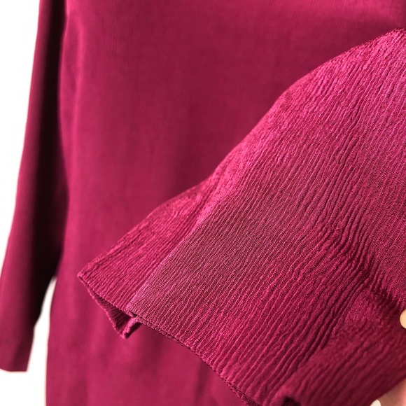 Massimo Dutti Red Burgundy Open Back Bow Crumpled Crepe Shift Dress Size 6 - Picture 5 of 14